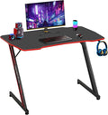 BestOffice 39" Gmaing Desk Computer Gaming Desk Z Shaped Gaming Workstation Ergonomic Gaming Table with Headphone Hook for Game Players (Red)