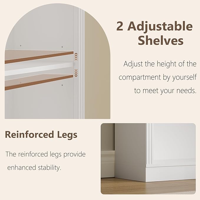 Wodeer Tall Bookshelf, 6-Tier Bookcase with 2 Adjustable Shelves, Modern Farmhouse Storage for Living Room, Entryway, Office, 23.6" W x 74.8" H x 10.6" D, White