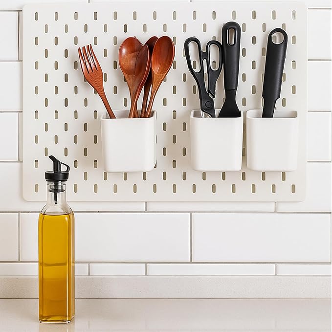 4Pack Pegboard Accessories, Pegboard Cups with Hooks 2.9 x 3.5 x 3.2 Inch Pegboard Bins Accessories Top Storage Containers Peg Board Organizer Cups for Kitchen/Workbench/Garage Wall