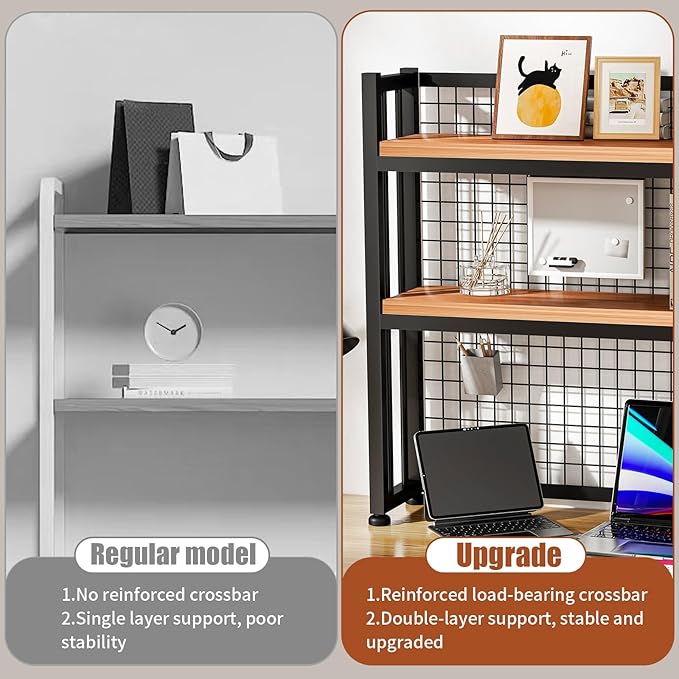 Desktop Hutch Bookshelf Metal Desk Shelf, 2-Tier Storage Display Shelf for Computer Desk, Multifunctional Freestanding Storage Rack Display Shelf for Office, Home Decor, Kitchen (45.2*35*9.44 IN)