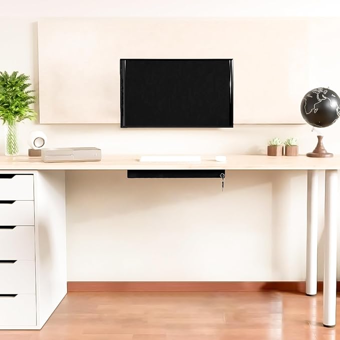Frassie 18.8 inch Under Desk Pull-Out Drawer with Lock Office Mounted Sliding Metal Pencil Drawer for Standing Desk