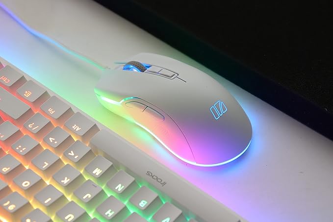 i-rocks M31E RGB Wired Gaming Mouse : 6400 DPI Optical Sensor - 60 Million Click lifespans - Compatible Software - 7 Programmable Buttons - Plain White