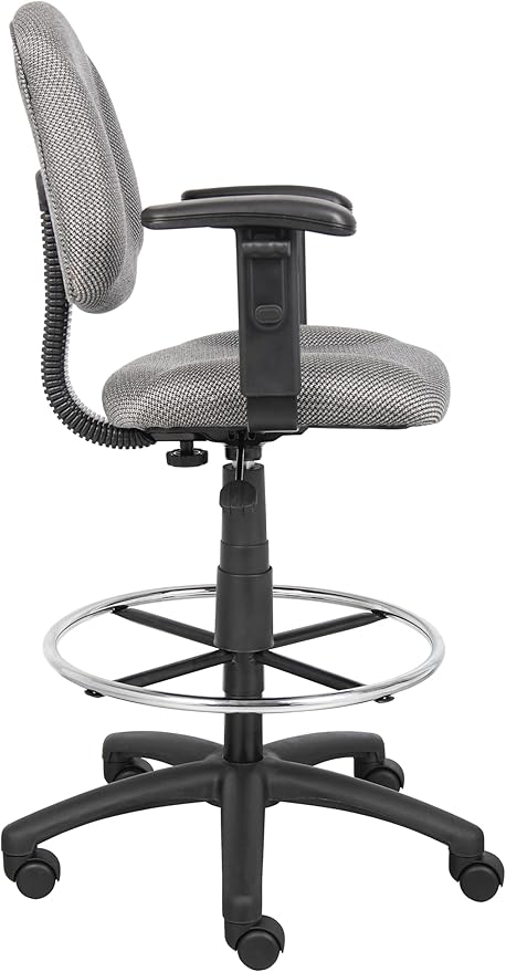 Boss Office Products Ergonomic Works Drafting Chair with Adjustable Arms in Grey, mid-Back (B1616-GY)