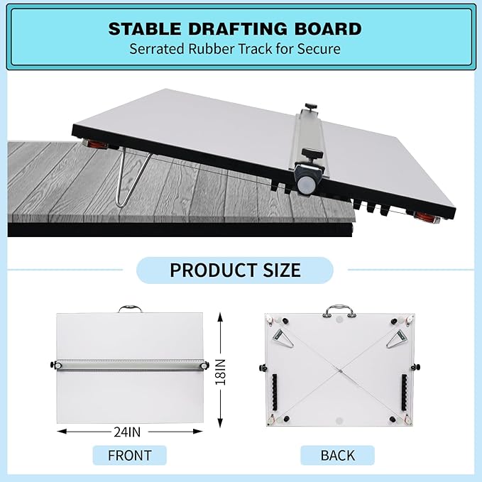 Portable Drafting Board, 18"X24" Professional Architecture Drafting Board, Tabletop Drawing Board with Ruler & Parallel Bar, Drafting Tools for Architects, Artists, Engineers, and Designers