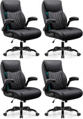 BESTFAIR Office Chair, Ergonomic Computer Desk Chairs with Lumbar Support for Lower Back Pain Relief, Executive Leather Home Chair Comfy with Padded Flip-up Armrests, Black, 4-Pack