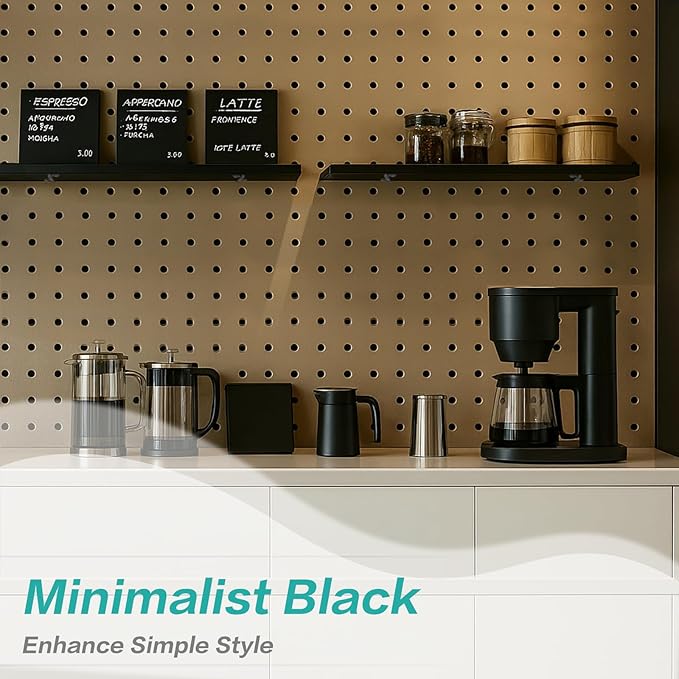 Pegboard Shelves, 16" x 6" Large Peg Board Racks 2Pack Wall Organizer Shelf, 1/4inch Heavy Duty Metal Brackets Fit All Pegboards, Wood Slats, Craft Garage Workbench Office Shelving Accessories (Black)