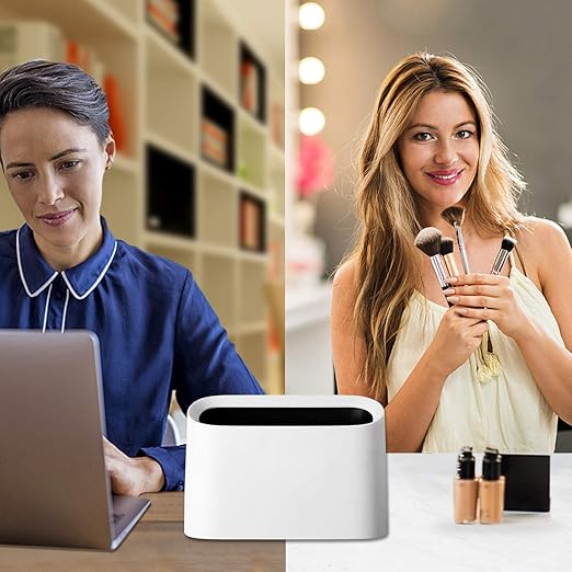 AYADA 0.4 Gal Mini Trash Can for Desk with Inclined Opening, Small Waste Basket Very Tiny for Desktop Vanity Countertop Table Office Laundry Bedside, Slim Thin Plastic Mini Garbage Can (White)