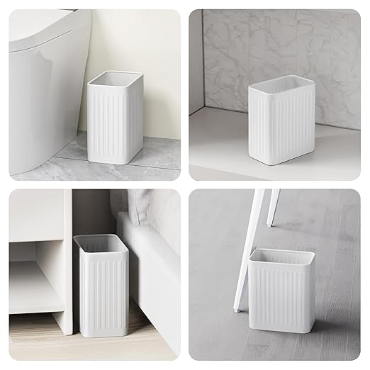 TrashAid Small Bathroom Trash Can, 2.1 Gallon Bathroom Garbage Can, Stainless Steel Waste Basket for Office, Under Desk, Bedroom, Rv, White
