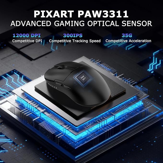 AJ159P MC Wireless Gaming Mouse, 12000 DPI, Tri-Mode 2.4G/Bluetooth/Wired, Magnetic RGB Charging Dock, 56g Ultra-Light, Programmable 6 Buttons - Perfect for Gaming, Work & Travel (Black)