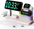 Compatible with Qi2 Certified 15W Charging Station with Alarm Clock and Night Light,Fast 5 in 1 Mag-Safe Wireless Charger Stand for iPhone 16 15 14 13 12 Pro Max,Apple Watch,Air-Pods(Pink)