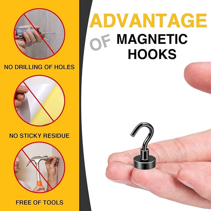 DIYMAG Magnetic Hooks for Hanging, 30lbs 2026 Cruise Cabin Ship Essentials N52 Magnetic Hook Heavy Duty Strong Magnets Fridge for Classroom Beach Kitchen Grills 10 Pack Black