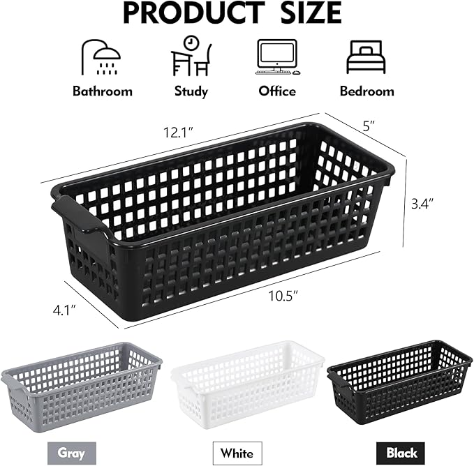 Anbers Black Narrow Storage Baskets for Multi-use, Small Plastic Organizer Baskets, 4 Pack