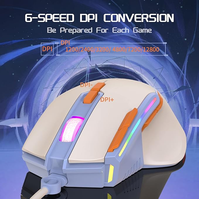 MAGIC-REFINER M2 Wired Gaming Mouse with 6 Types RGB Backlit High Precision Adjustable 12800DPI,PC Gaming Macro Programming Mouse Conform Right Hand Engineering USB Plug Play for Laptop Mac（Blueberry）