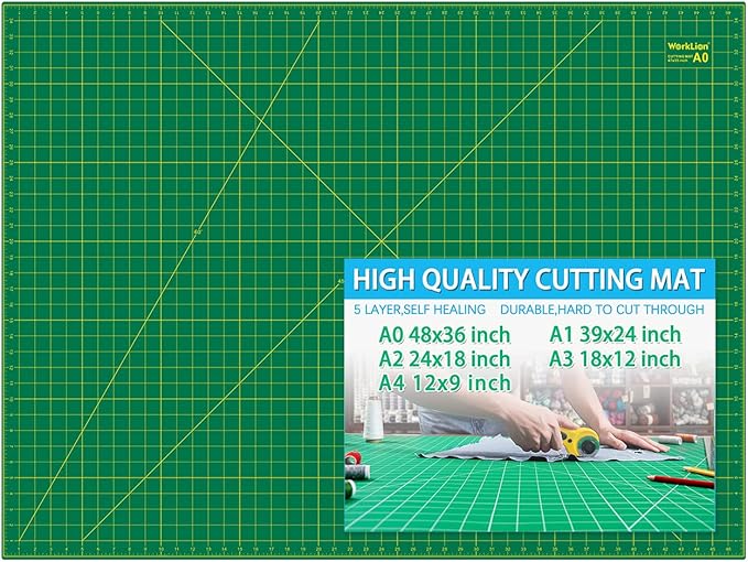 WorkLion 36" x 48" Self Healing Cutting Mat: Double sided 5-Ply Non-Slip - Professional for Scrapbooking & Quilting & Sewing & Arts & Crafts Project (Green)…