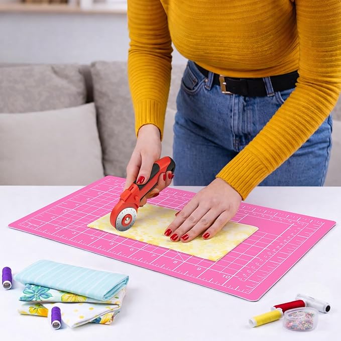 DIYSELF Cutting Mat 9in×12in, Cutting Mats for Crafts, Self Healing Cutting Mat A4, Fabric Cutting Mats Double Side for Sewing, Quilting, Craft Mat for Desktop (Pink), Matting & Mounting Materials