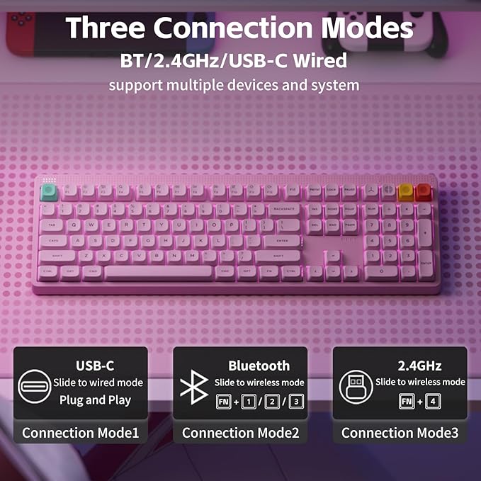 nuphy Node100 Wireless Mechanical Keyboard, Hot Swappable Custom Bluetooth Keyboard, 109 Keys Computer Gaming Keyboards, Supports Touch Gestures, PBT Keycaps, RGB Backlit, Bluetooth/2.4GHz/USB-C