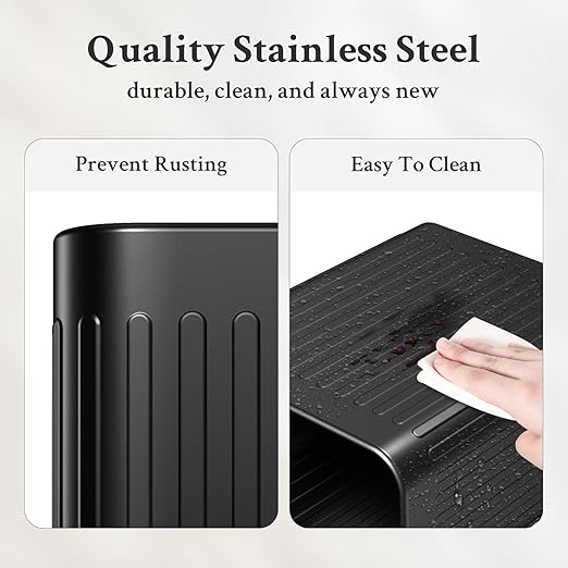 TrashAid Small Bathroom Trash Can, 2.1 Gallon Black Bathroom Garbage Can, Stainless Steel Waste Basket for Office, Under Desk, Bedroom, Rv, Matte Black