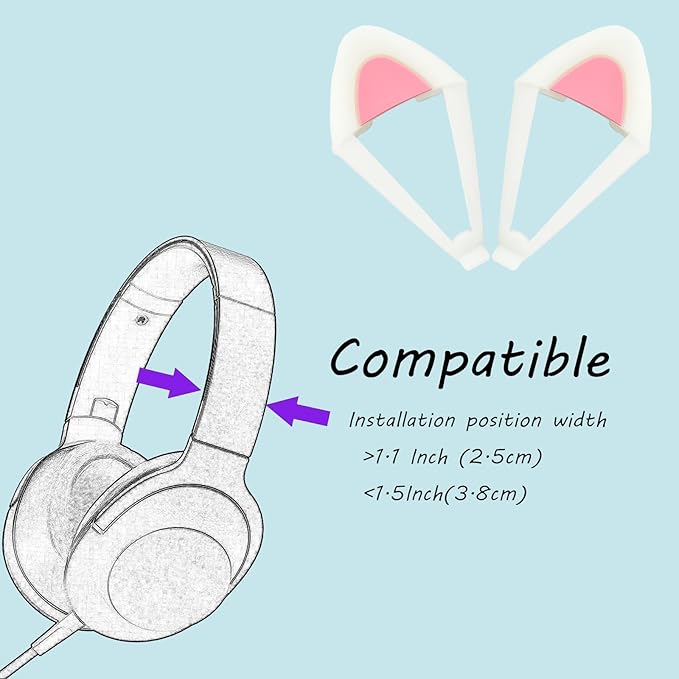 REEYEAR Glow in Night Cute Cat Ears Fits for HypreX Cloud/Cloud Stinger/Cloud Flight Headsets, Universal Fit Lovely Kitty Adjustable Attachment Straps for Gaming Headphone,Light Yellow&Pink