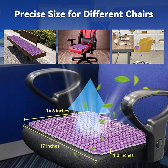 Purple Silicone Seat Cushion for Long Sitting Hours on Office & Home Chair, with 3D Non-Slip for Office Chair Cushions, Car Seats, Airplane Seat, Wheelchair Seat Cushions,Long Trips
