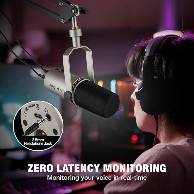 USB/XLR Podcasting Dynamic Microphone,Professional USB Gaming Microphone for PC Computer with Noise Cancelling,Metal XLR Streaming Mic Kit for Vocal,Instruments Recording,Voice Over,YouTube