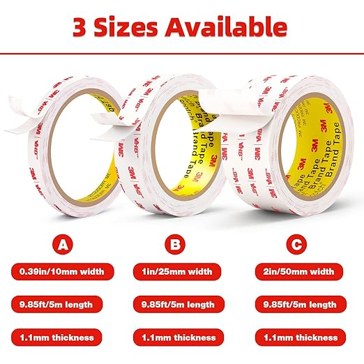 3M Double Sided Tape Heavy Duty 1in X 9.85ft, Heavy Duty Removable Mounting Tape for Wall, White Sticky Foam Tape, Picture Hanging Strips & Poster Hanger, Waterproof Adhesive Strips, Carpet Tape