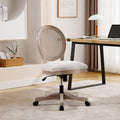 HEAH-YO Home Office Chair, Vintage Linen Fabric Armless Desk Chair with Rattan Backrest and Wheels, Swivel Vanity Chair for Bedroom, Beige