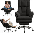 Ergonomic Cloud Cross Legged Office Chair with Footrest,Leather Big and Tall Executive Chair with Wheels,Reversible Armrest,155° Reclining Computer Wide Desk Chair for Home,Office (Black)