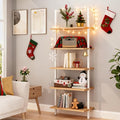 Karl home Ladder Shelf 5 Tier Wall Mounted Bookcase with Metal Frame, Open Design Shelves for Living Room, Bedroom, Home, Office, Oak Color (23.62" L x 11.81" W x 70.87" H)