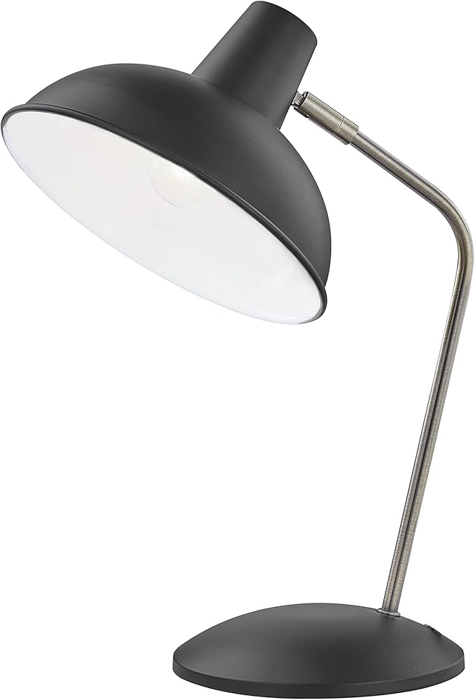 Light Society Black Retro Hylight Desk Lamp with Antique Brass Details, Mid Century Modern Vintage Style