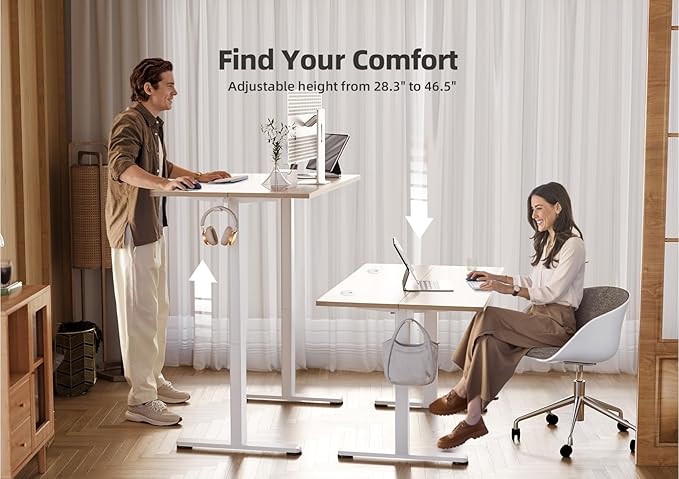 YDN Electric Standing Desk Adjustable Height, 40 x 24 Inches Stand up Desk with Cable Management, Home Office Desks with Splice Board & White Frame, Nature Top