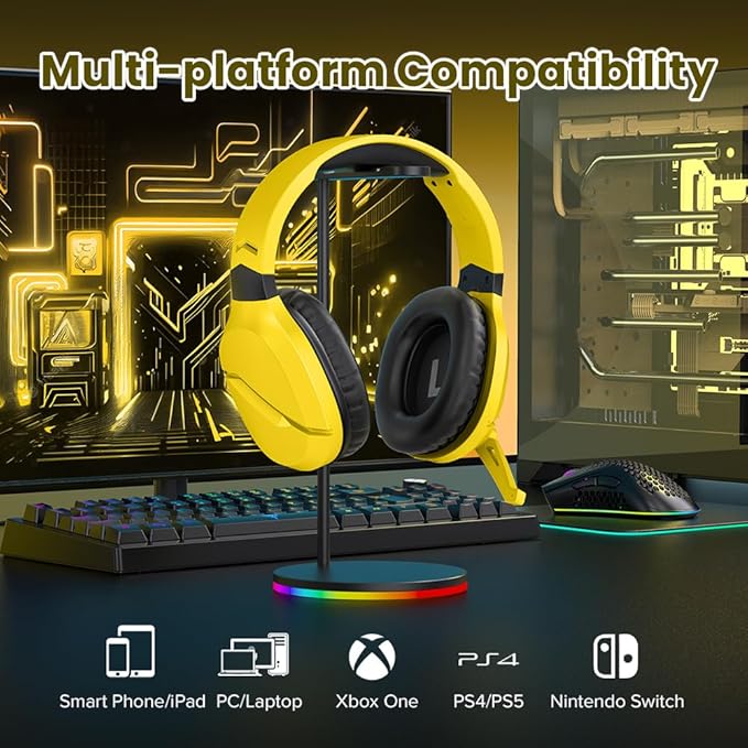 WolfLawS Wireless Gaming Headset with Noise Canceling Microphone for PS5, PC, PS4, 2.4G/Bluetooth Gaming Headphones with USB and Type-c Connector, Wired Mode for Controller - Yellow