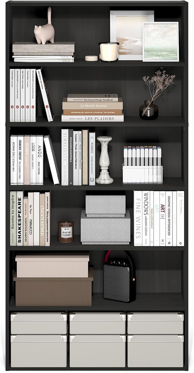 Furinno PASIR Book Shelf, 6-Tier Bookshelf with Open Storage Shelf, Standing Bookcase, 9.4 x 31.5 x 63, Easy Assembly, for Home Office, Bedroom, Living Room, Espresso