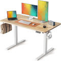 Cubiker Standing Desk, 48x24 Inches Sit Stand Home Office Desk, Electric Stand up Desk, Adjustable Desk with Splice Board, White Frame/Maple Top