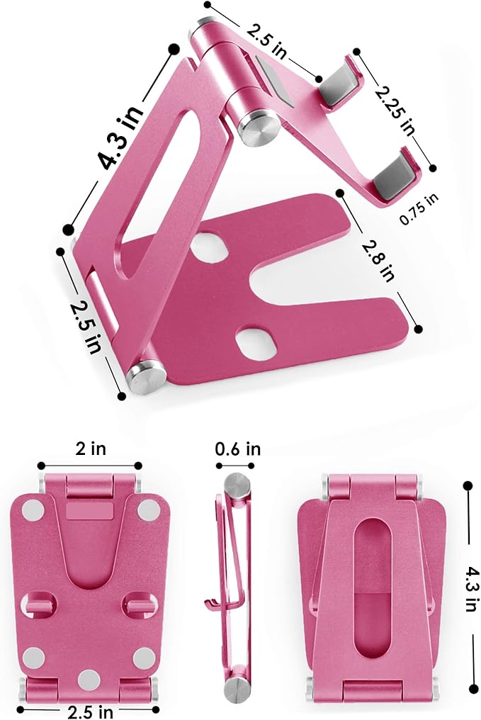 Fully Foldable Multi-Angle Aluminum Phone & Tablet Stand - Adjustable Dock Holder for Desk, Bed, Office, School, Kitchen, Travel - Portable Charger Station Organizer (Rose Gold, Foldable)