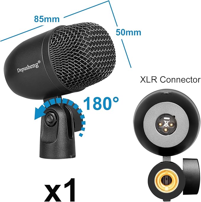 Depusheng 7-Piece Drum Microphone Set with 5 Dynamic Percussion Microphones and 2 Condenser Percussion Microphones Ideal for Instrument Recording and Music Production
