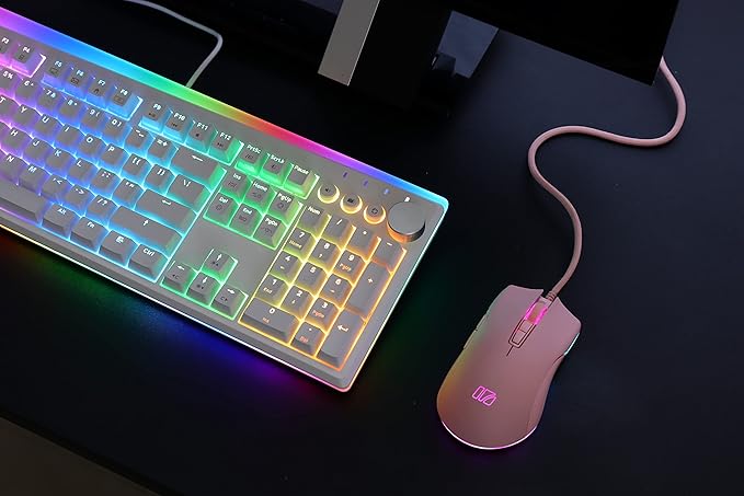 i-rocks M31E RGB Wired Gaming Mouse : 6400 DPI Optical Sensor - 60 Million Click lifespans - Compatible Software - 7 Programmable Buttons - Peach Pink