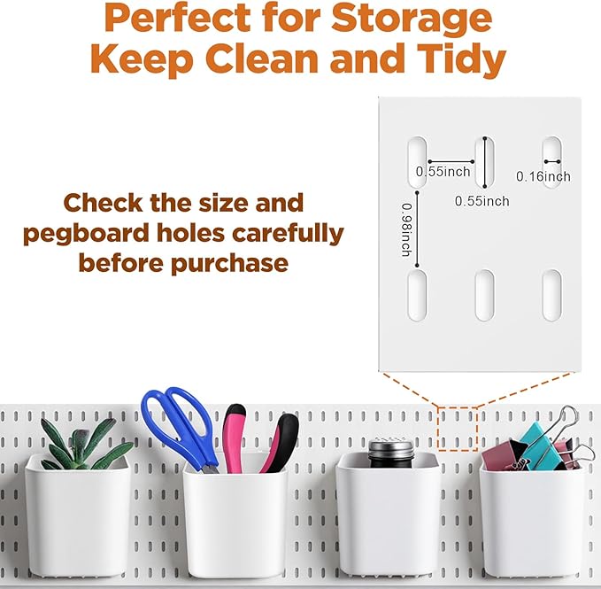 4Pack Pegboard Accessories, Pegboard Cups with Hooks 2.9 x 3.5 x 3.2 Inch Pegboard Bins Accessories Top Storage Containers Peg Board Organizer Cups for Kitchen/Workbench/Garage Wall