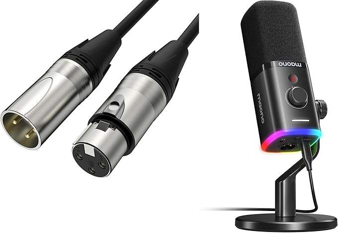 MAONO USB/XLR Dynamic Microphone for PC with 6FT XLR Cable, Computer Streaming Gaming Mic with RGB Light, Mute Button, Headphones Jack,Desktop Microphone Bundle for Podcast Recording