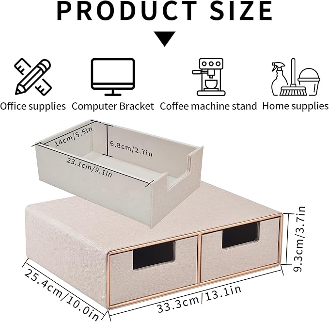 Stackable Desk Drawer Organizer,Dressing table organizer for Jewelry/Cosmetics,Coffee Maker Display holder and Storage Box for Home office,Beige