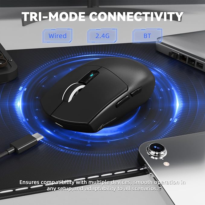 MAMBASNAKE ATTACK SHARK G3PRO Wireless Gaming Mouse,Tri-Mode,Bluetooth/2.4G/USB,59g Ultra Lightweight,25K DPI,100M Clicks Switches,RGB Magnetic Charging Dock,PAW3311 Sensor,BK52820 Chip-Black