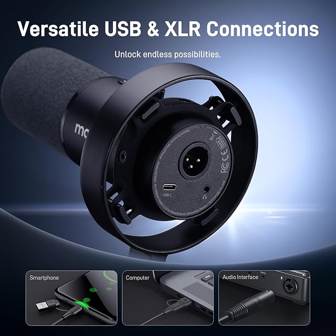 MAONO Dynamic Microphone Kit, USB XLR Podcast Mic with Boom Arm for Vocal Recording, Content Creation, Home Studio(PD300X+BA37)