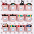 Namalu 12 Pack Pegboard Storage Bins with Labels and Hooks Bulk Peg Board Organizer Accessories Hanging Cup Organizer Pegboard Cup Holder (Pink)
