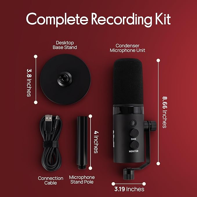 Pyle Dynamic Microphone, Dual Input USB/XLR Podcast Recording, PC Streaming Studio Mic with RGB Light, Mute Button, Desktop Stand, Headphone Jack, & Volume Control - Gaming & Voice-Over (PDMIC7B)