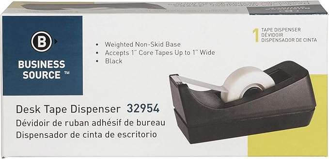 Business Source Standard Desktop Tape Dispenser, Black, 1 in (BSN32954) (Pack of 3)