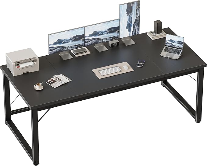 Mericonia 63 Inch Large Computer Desk, 1" Thick Heavy Duty Industrial Office Desk, Modern Simple Study Writing Table for Home Office Bedroom Workstation, Black