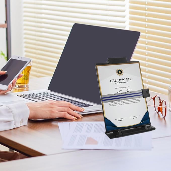 ABOOFAN Adjustable Document Stand and Paper Holder for Desk, Plastic Text and Recipe Book Holder, Desktop Reading and Typing Copyholder for Office and Kitchen Use