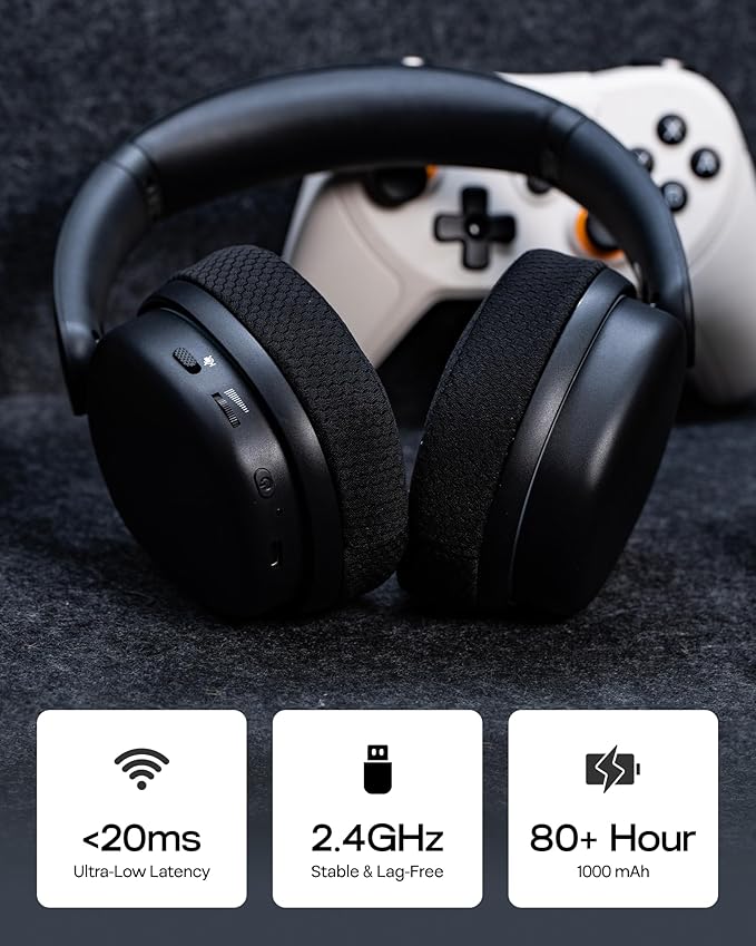 EPOMAKER X Aula G7 Pro Wireless Gaming Headset, Dual Mode BT5.3 & 2.4GHz, 7.1 Surround Sound, 80+ Hour Battery, RGB Light, with Noise Canceling Mic for PS5, PS4, Switch, PC (Black)