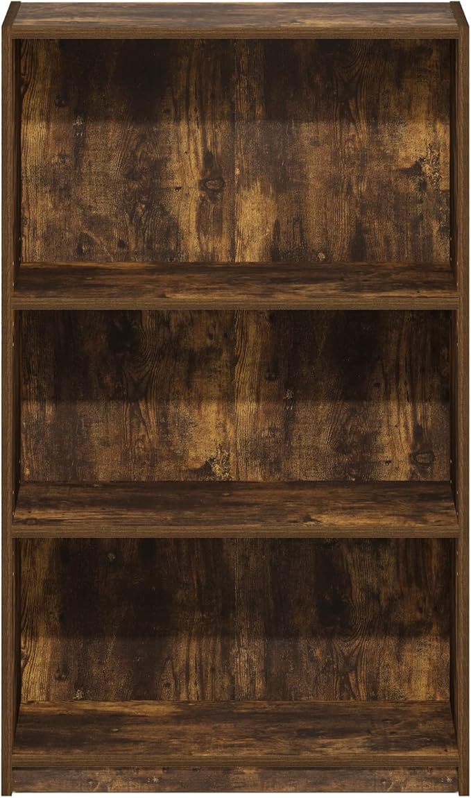 Furinno JAYA Book Shelf, 3-Tier Bookshelf, Bookcase with Adjustable Shelves, 9.5 x 24.5 x 40.3, for Organization and Storage, for Living Room, Bedroom, Home Office, Amber Pine