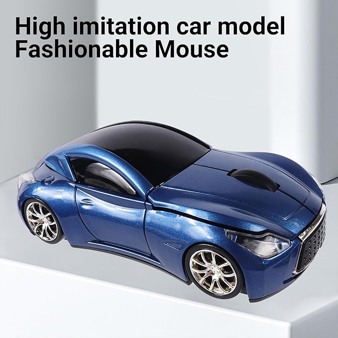 elec Space Wireless Mini Mouse with Case - Cute Sports Car Shape, Lightweight & Portable, 10m Range, Plug and Play (Pearl Blue)