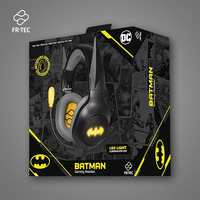 FRTEC Batman Gaming Headset with RGB LED Light for PlayStation 5, PS4, Xbox Series X/S, Xbox One, Nintendo Switch, PC, Mac